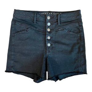 American Eagle Black Denim Cut Off High Rise Jean Shorts, 4" Inseam, Size 8